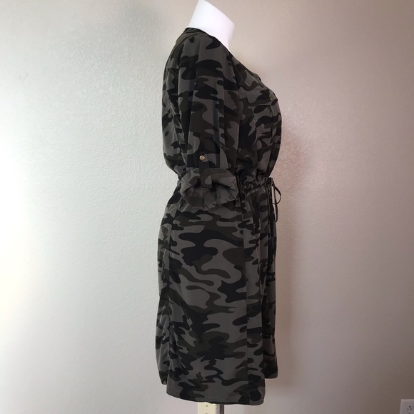 LANE BRYANT GREEN & BLACK CAMO DRAWSTRING DRESS - Picture 3 of 5